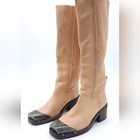 Free People We The Free Beau Tall Rider Boot Leather Natural Tan Cap Toe 8.5 - Picture 2 of 16